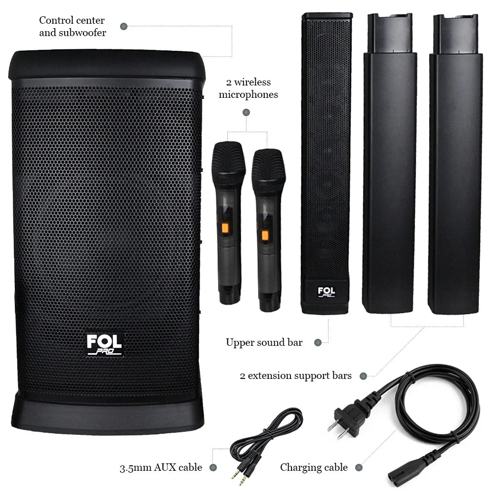 FS-T888 Bluetooth TWS Sound Tower Speaker โ 420W Power, Karaoke System w/ 2 Wireless Microphones